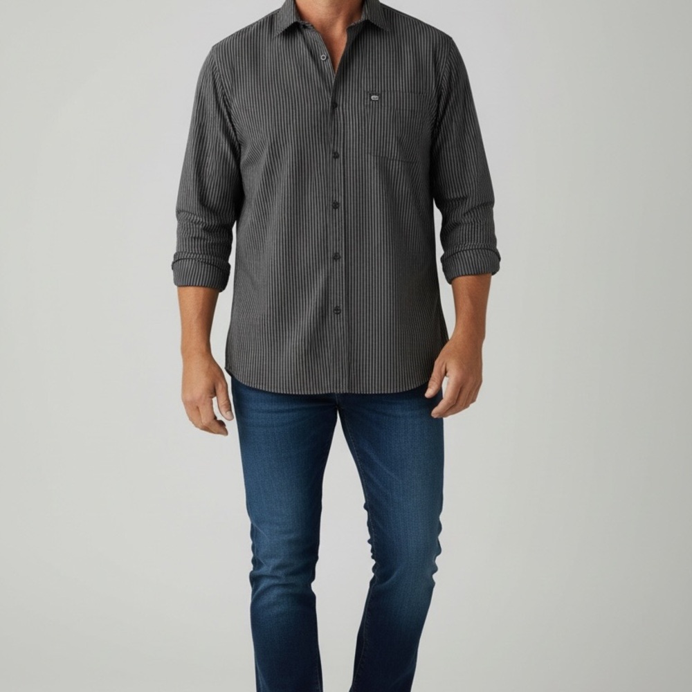 Alfani Men's Charcoal Striped Button Down Shirt